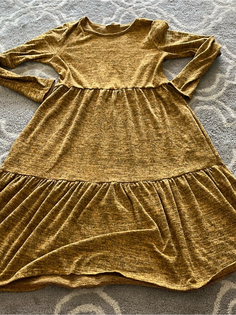 Tiered Long Sleeve Midi Dress in Mustard